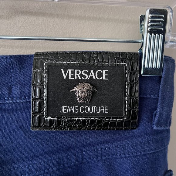 Vintage VERSACE Ladies Blue High Waist Skinny Jeans Couture Pant Size 24 38 - Picture 5 of 10